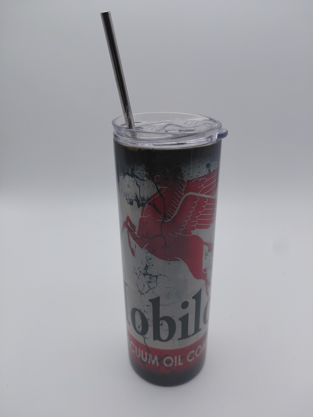 Mobil Oil Red Pegasus Stainless Steel Tumbler - Red, Black, Silver 20oz W/ Straw